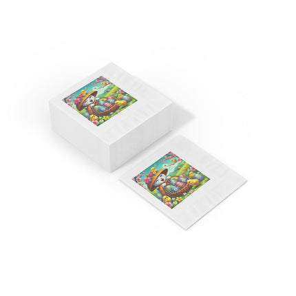 Geisha Kitten’s Easter Delight White Coined Napkins
