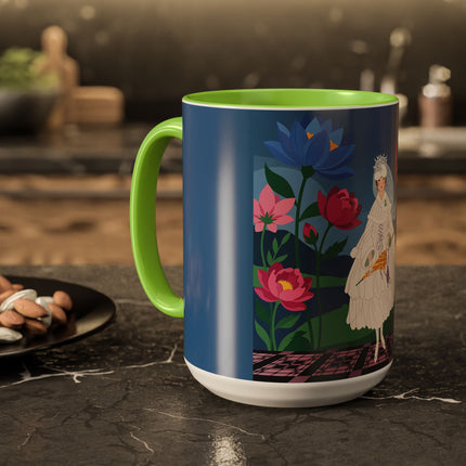 The Lady Of The Golden Parasol Colorful Mugs – Art Deco Botanical Elegance