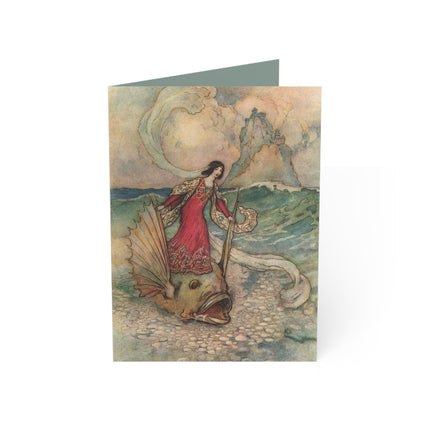 Rita Rides on the Dolphin by Warwick Goble Greeting Cards (1, 10, 30, and 50pcs)