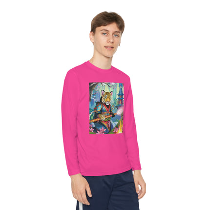 Cyberpunk Leopard Youth Long Sleeve Competitor Tee – Neon Magic & Futuristic Adventure