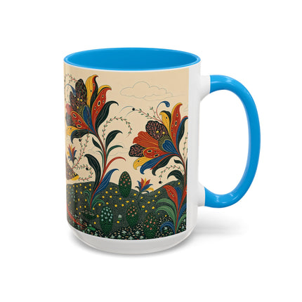 🌺🦋 The Enchanted Floral Voyage Colorful Mug – Art Deco Botanical Whimsy