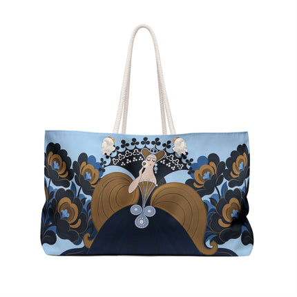 💙🌼 The Golden Floral Empress Weekender Bag – Art Deco Fashion Elegance