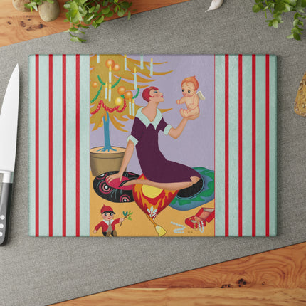 Art Deco Christmas Glass Cutting Board