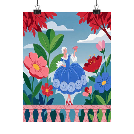 🌸🪭 The Lady Of The Grand Flower Terrace Matte Vertical Poster – Art Deco Floral Elegance