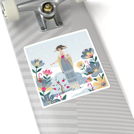 🌹❄️ The Lady Of The Winter Rose Garden Kiss-Cut Sticker – Art Deco Holiday Fantasy