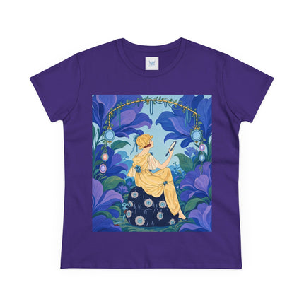🪞🌺 The Enchanted Garden Mirror Cotton Tee – Art Deco Fashion Whimsy