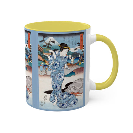 Japanese woman woodblock print by Keisai Eisen Colorful Mugs, 11oz