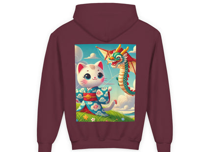 Geisha Kitten and the Dragon Kite Youth Heavy Blend Hooded Sweatshirt