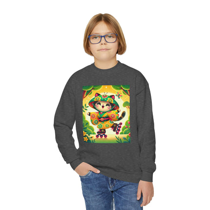 Firefly Dance on Wheels Youth Crewneck Sweatshirt – Motion, Magic & Playful Energy
