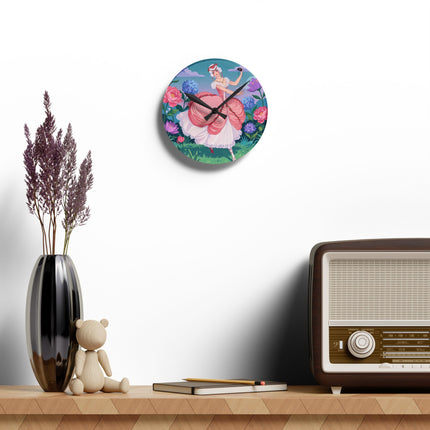 🌸🎭 The Rose Garden Masquerade Acrylic Wall Clock – Art Deco Floral Elegance