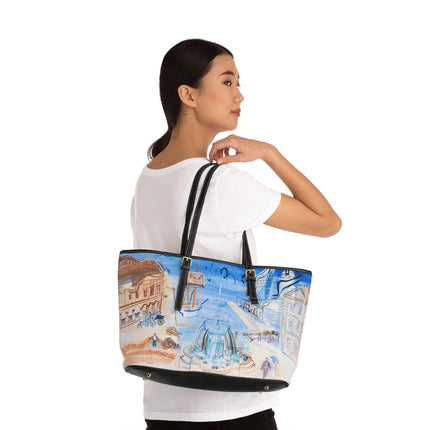 Composition au port et à la fontaine by Raoul Dufy PU Leather Shoulder Bag