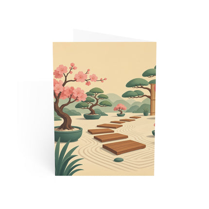 🏹🌸 The Cherry Blossom Archer Kitten Greeting Card – Whimsical Japanese Garden