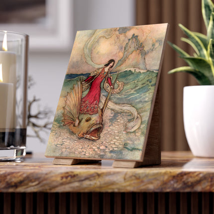 Rita Rides on the Dolphin by Warwick Goble Ceramic Tile