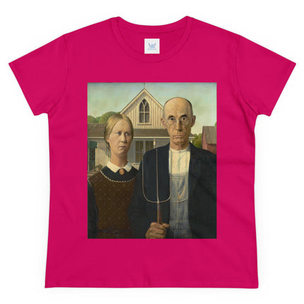 American Gothic by Grant Wood Women's Midweight Cotton Tee