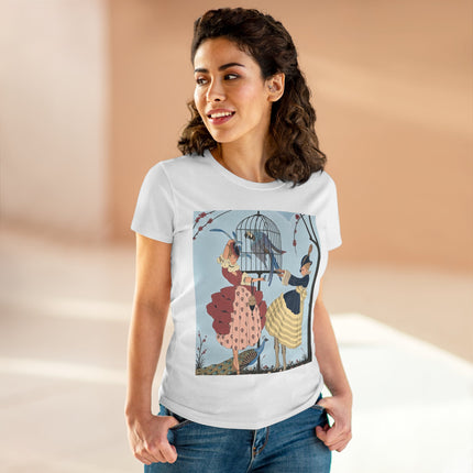 🦚🦜 The Ladies Of The Garden Aviary Cotton Tee – Art Deco Bird Fantasy