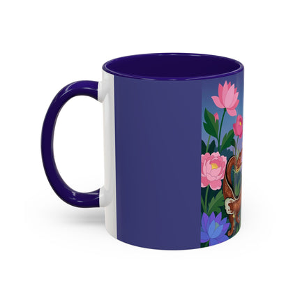 The Lady And The Garden Dragon Colorful Mugs – Art Deco Mythical Botanical Elegance