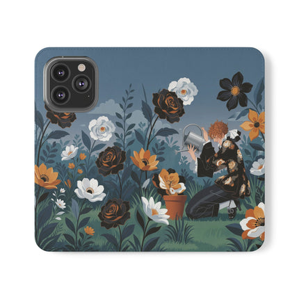 🌹💧 The Midnight Garden Keeper Flip Case – Art Deco Floral Fantasy