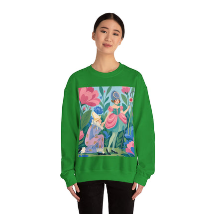 🌸🎭 The Garden Masquerade Crewneck Sweatshirt – Art Deco Floral Whimsy