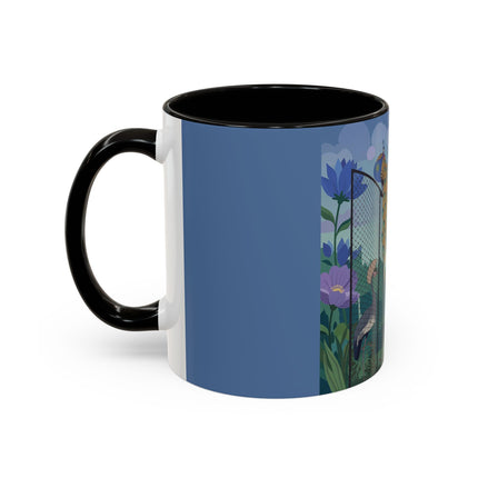 The Lady And The Enchanted Heron Colorful Mugs – Art Deco Botanical Elegance