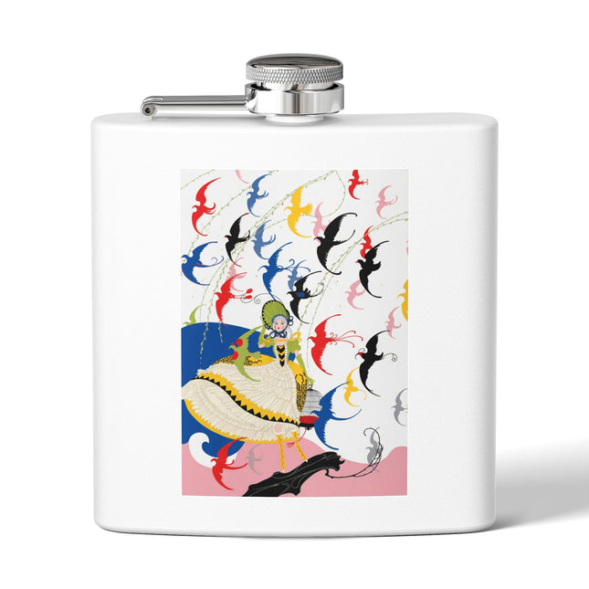 Flight of the Songbirds Stainless Steel Flask – Theatrical Whimsy & Colorful Harmony