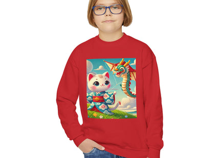 Geisha Kitten and the Dragon Kite Youth Crewneck Sweatshirt
