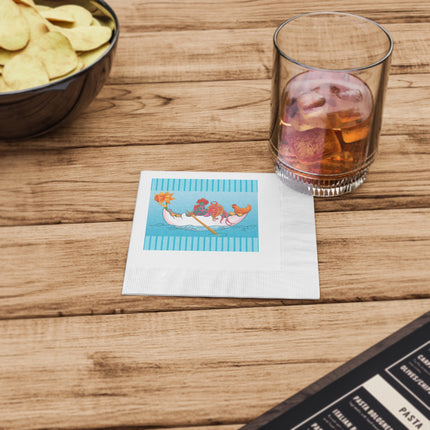 A Rooster's Seafaring Adventure White Coined Napkins