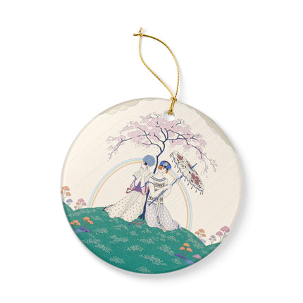 🌈☂️ Beneath The Rainbow Tree Ceramic Ornament – Art Deco Spring Fantasy
