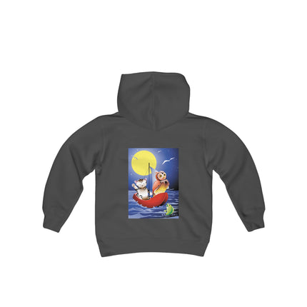 Embarking on a Moonlit Journey Youth Hooded Sweatshirt – A Whimsical Voyage Under the Stars