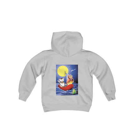 Embarking on a Moonlit Journey Youth Hooded Sweatshirt – A Whimsical Voyage Under the Stars