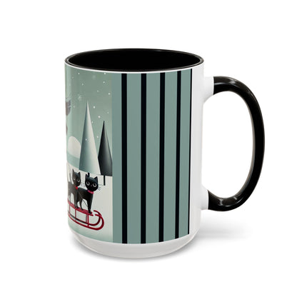 Red Sled & Curious Cats Colorful Mugs (11oz, 15oz)