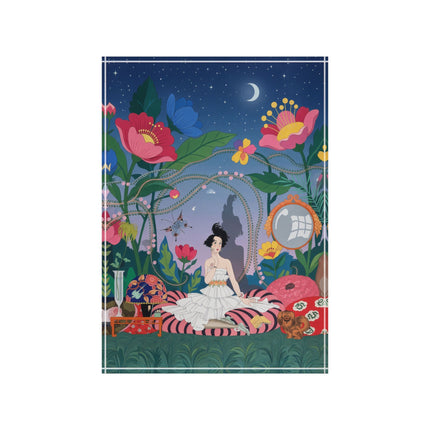 🌙🌺 The Midnight Garden Reverie Acrylic Art Block – Art Deco Botanical Whimsy