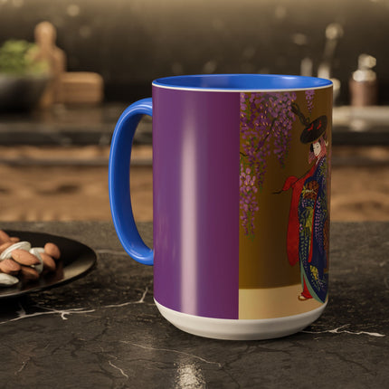 Wisteria Elegance Colorful Mug (11oz, 15oz) – Floral Beauty, Kimono Art & Timeless Grace