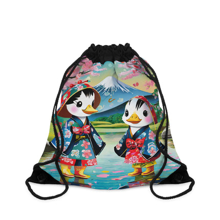 Rainy Day Ducks Drawstring Bag