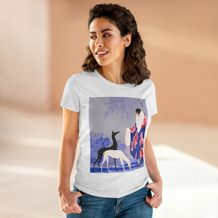 🦌🌸 The Lady Of The Graceful Deer Cotton Tee – Art Deco Garden Elegance