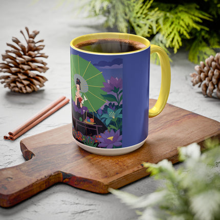 The Lady Of The Moonlit Needlework Colorful Mugs – Art Deco Crafting Elegance