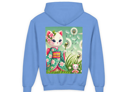 Geisha Kitten and the Dandelion Wish Youth Heavy Blend Hooded Sweatshirt