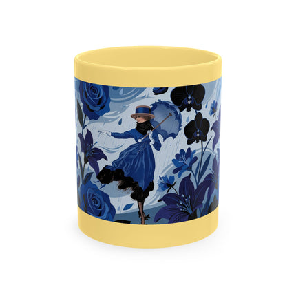 ☔💙 The Lady In The Blue Rain Garden Ceramic Mug – Art Deco Floral Elegance