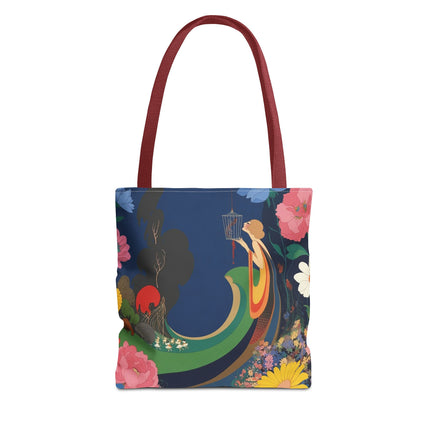 🌙🐦 The Lady Of The Moonlit Birdcage Tote Bag – Art Deco Floral Fantasy