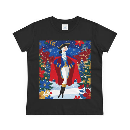 🎄🎭 The Christmas Masquerade Lady Cotton Tee – Art Deco Holiday Glamour