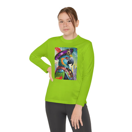 Tech Plumes Youth Long Sleeve Competitor Tee – Neon Wings & Cyberpunk Adventure