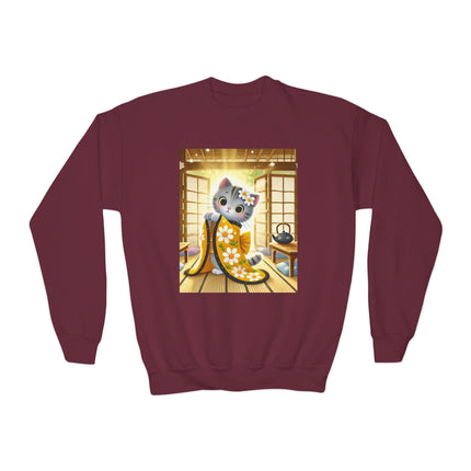Playful Kitten in the Tea Room Youth Crewneck Sweatshirt