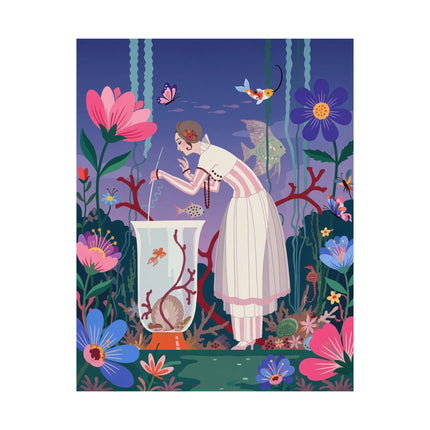 🐠🌸 The Lady Of The Enchanted Aquarium Matte Vertical Poster – Art Deco Underwater Whimsy