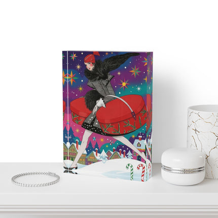 🎁✨ The Lady Of The Christmas Hatbox Acrylic Art Block – Art Deco Holiday Fantasy