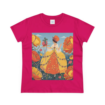 🧡🌼 The Golden Flower Promenade Cotton Tee – Art Deco Floral Elegance