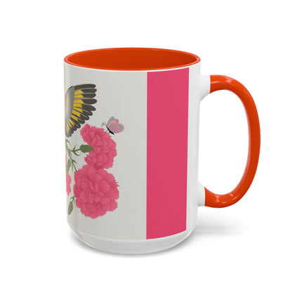 Goldfinch & Pink Flowers Colorful Mugs – Vibrant Spring & Bold Beauty