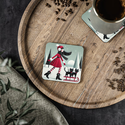 Red Sled & Curious Cats Coasters