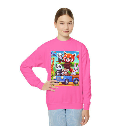 Safari Friends on the Move Youth Crewneck Sweatshirt – Adventure, Friendship & Playful Energy