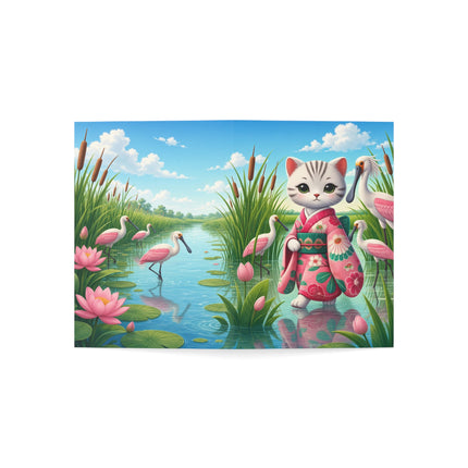 🐱🪷 The Lotus Pond Kitten Greeting Card – Whimsical Garden Elegance