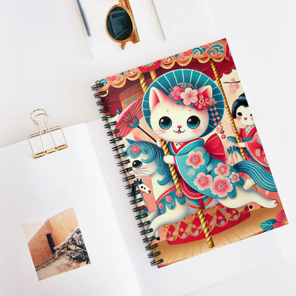 Geisha Kitten's Enchanted Carousel Ride Spiral Notebook - Ruled Line