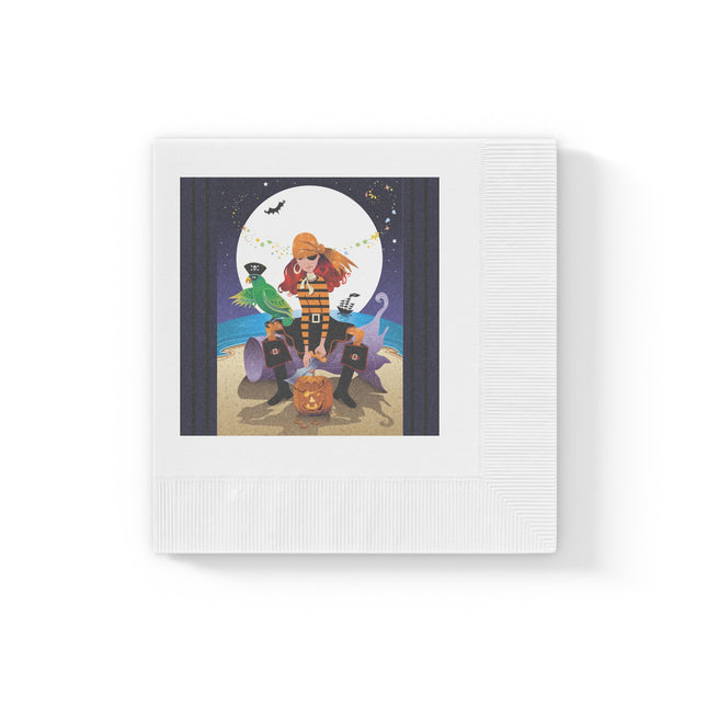 Moonlit Pirate Halloween White Coined Napkins